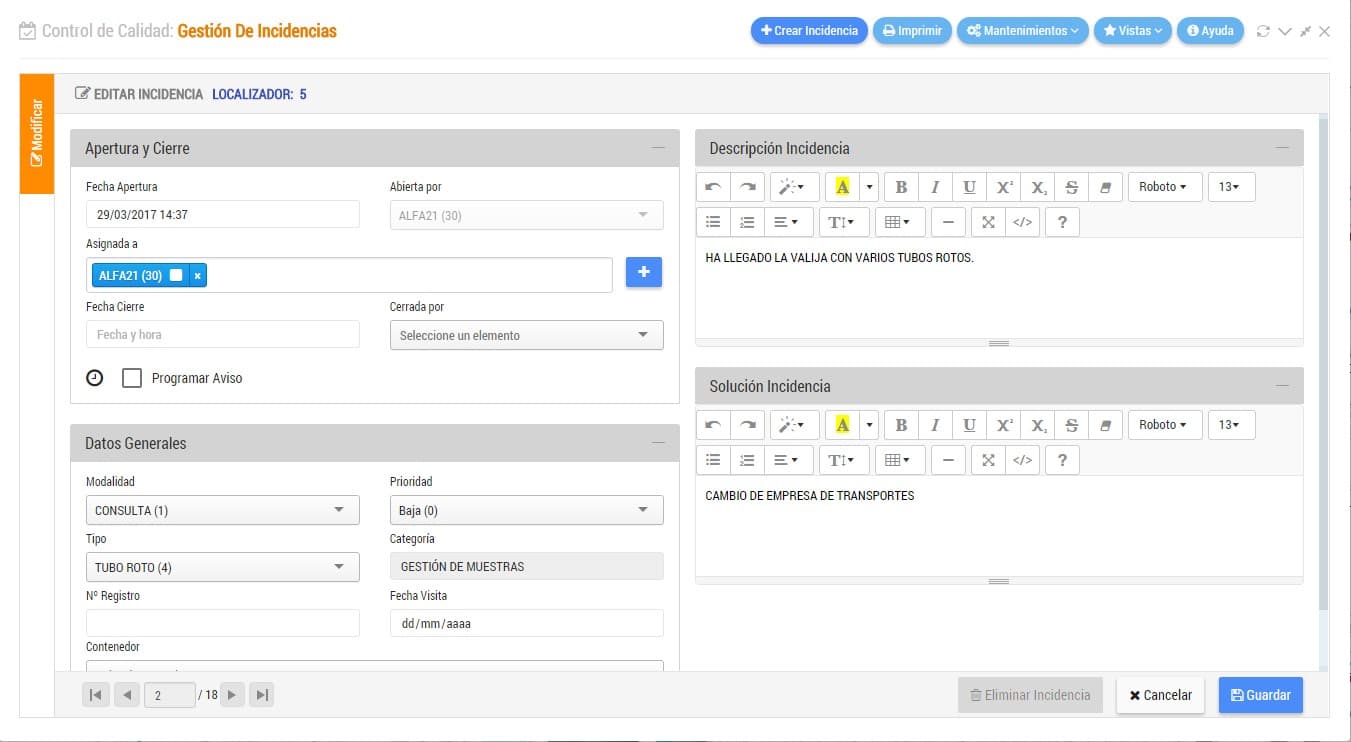 Gestión de incidencias 2