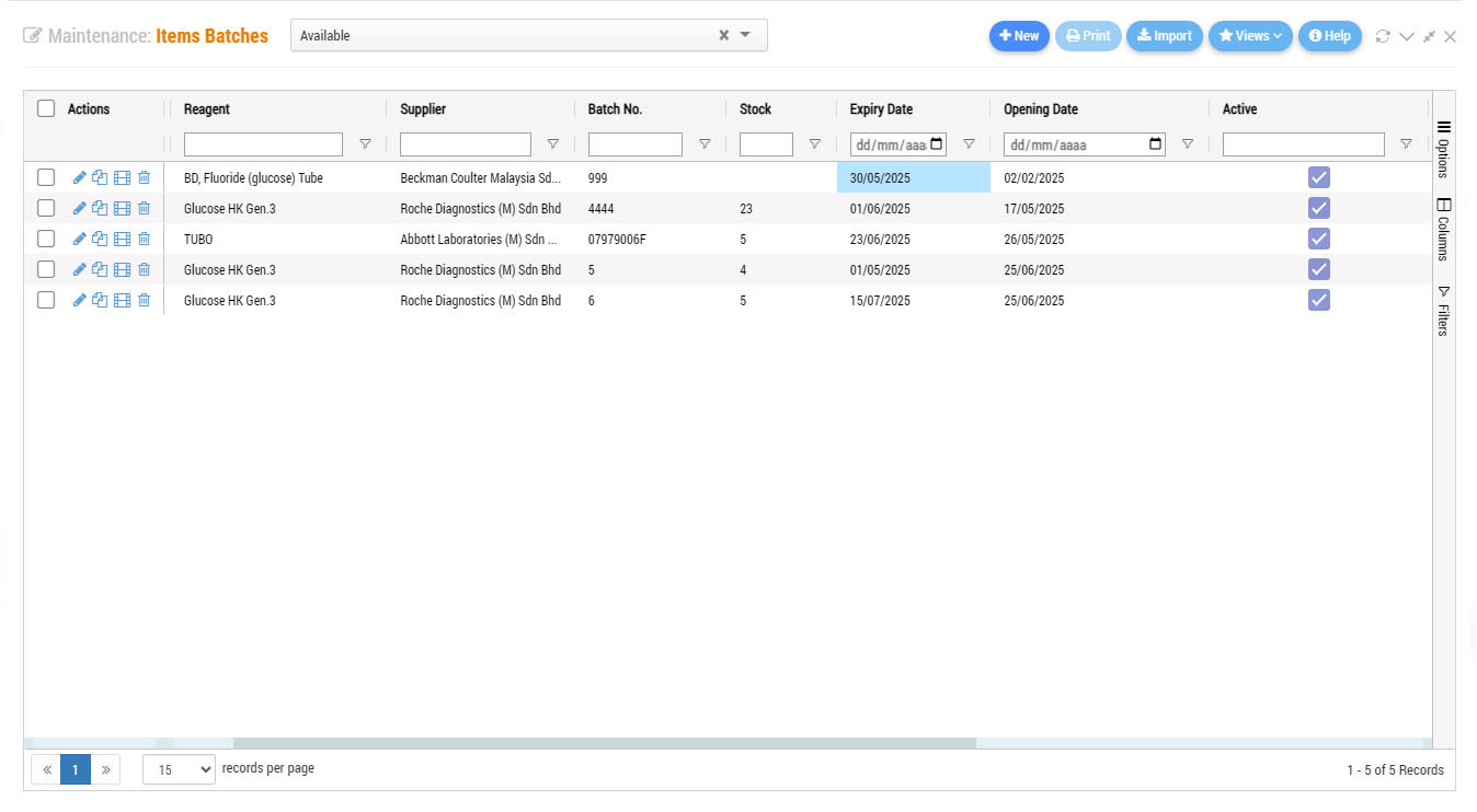Reagent Batch Management