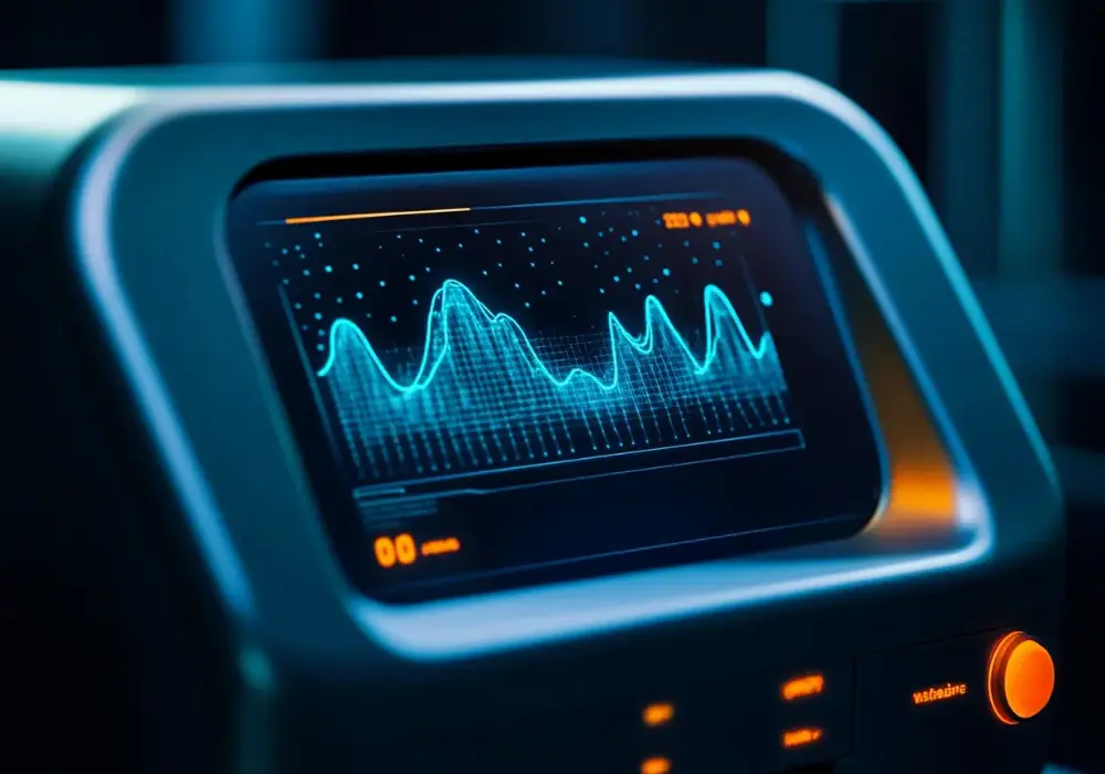 Thermocycler screen displaying real-time PCR amplification curves with Cq values against a dark background